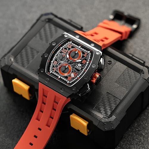 Image of TSAR BOMBA Mens Luxury Watch Watches for Men 50M Waterproof Japanese Quartz Movement Tonneau Stainless Steel Case Sapphire Glass with Chronograph Date Function Cool Unique Fashion Gift