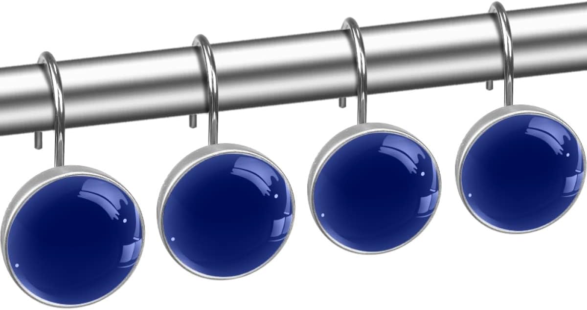 Shower Curtain Hooks Rings Set of 12 Decorative Hooks for Shower Curtains and Liners Crystal Glass Rustproof Curtain Rod Hangers Shower Rings for Bathroom Curtains Navy Blue Solid Color