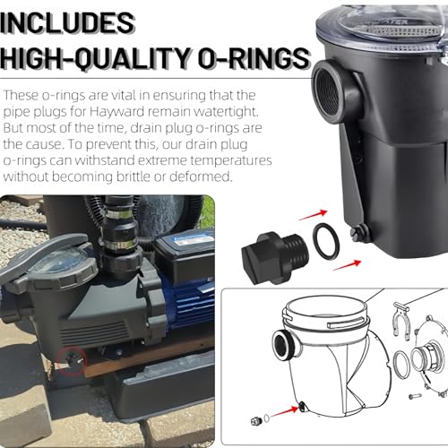 FWORUAIS 8 Stück Pool Ablassschraube,Teile Für Poolpumpen,Ablassstopfen,Rohrstopfen,Pool Pump Parts,Pipe Plug mit Dichtungen,Kompatibel Für Hayward Spx1700fg Pool Ablassschraube(Schwarz)