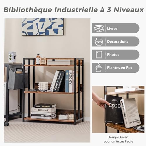 Bibliothèque industrielle 3 niveaux métal 110 kg COSTWAY