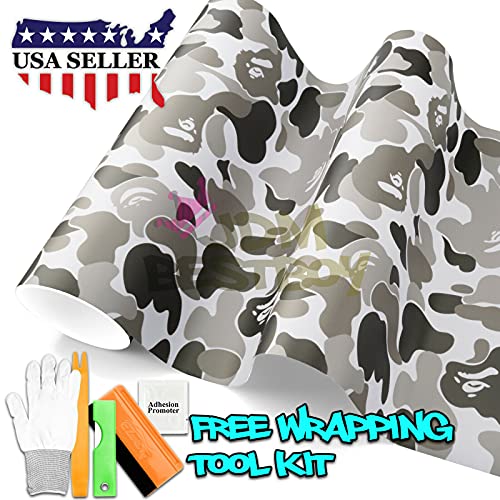Free Tool Kit Camouflage Ape Black Car Vinyl Wrap Sticker Decal Air Release Bubble Free Self Adhseive Decoration Film - 12"X60" (1Ftx5Ft) #TOP1
