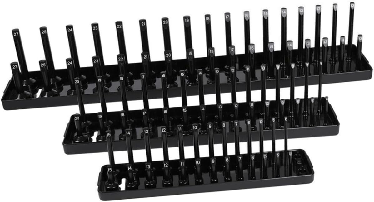 jojofuny 2sets High Pole Sleeve Socket Organizer Metric Tray for Efficient Socket Storage Black Multifunctional Sleeve Bracket for Home and Garage Use