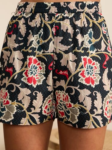 Image of WineRed Cotton Woman Beige 3Pcs Coord Set With Shorts, Floral