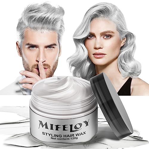 Mifeloy Silver White Temporary Hair Color Wax Instant Natural Hairstyle Cream Dye Washable Styling Pomadesfor Men Girls Women Youth Disposable Coloring Mud for Party Cosplay DIY Halloween