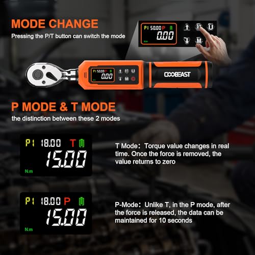 Image of coobeast Digital Torque Wrench, 3 /8 Drive Electronic Torque Wrench Set with Preset Value(0.66-44.29 Ft-lbs. /0.9-60Nm), Buzzer and LED Flash Five Units of Measure Torque Wrench for Bicycle, Bike