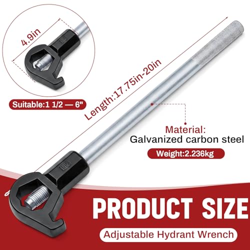 Image of Tandefio 1 Pcs Fire Hydrant Wrench, 1-1 /2 inch to 6 inch, Black