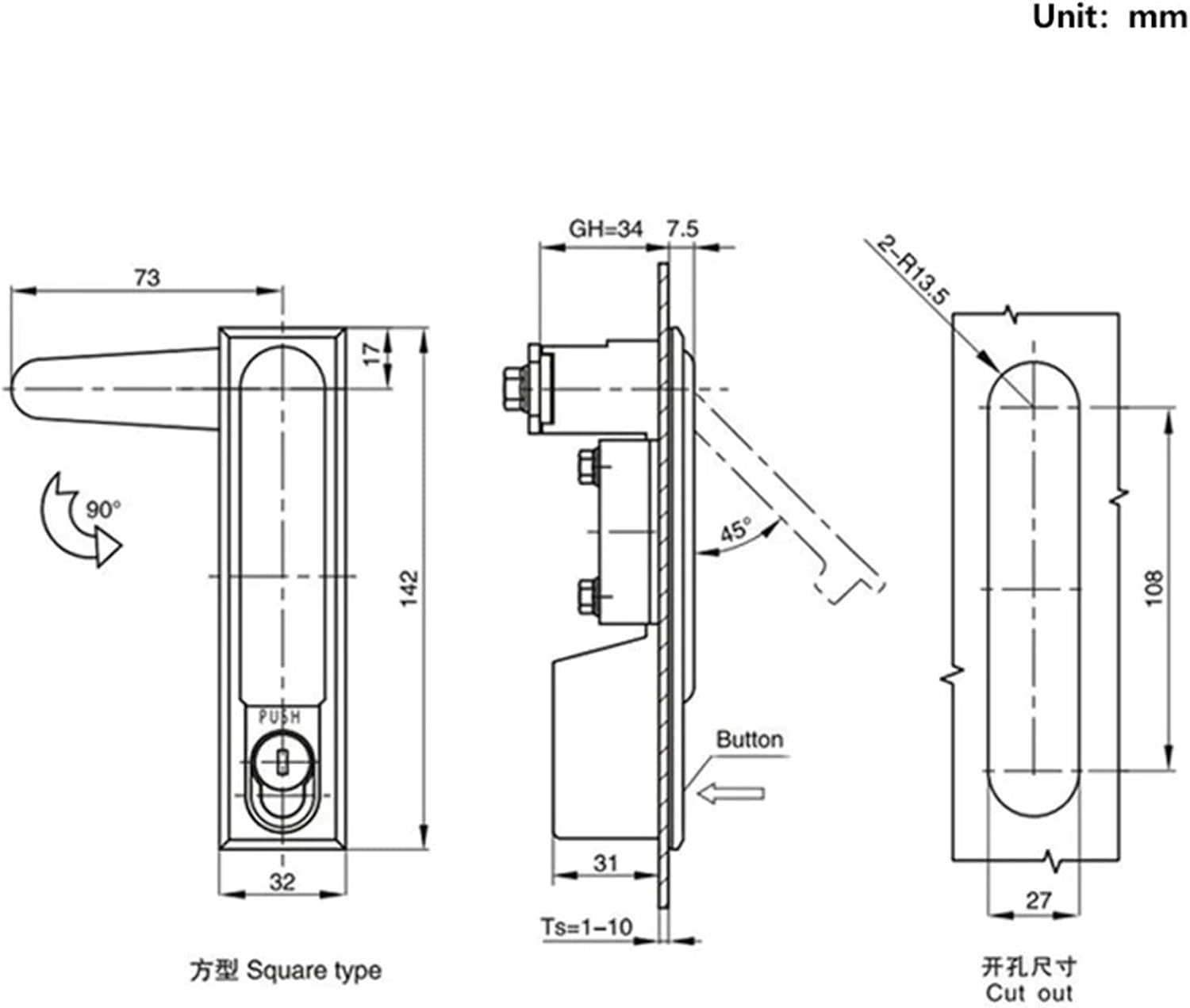 Zinc Alloy Flat Lock Industrial Machinery Automation Equipment Electrical Switch Distribution Box Cabinet Door(Black)