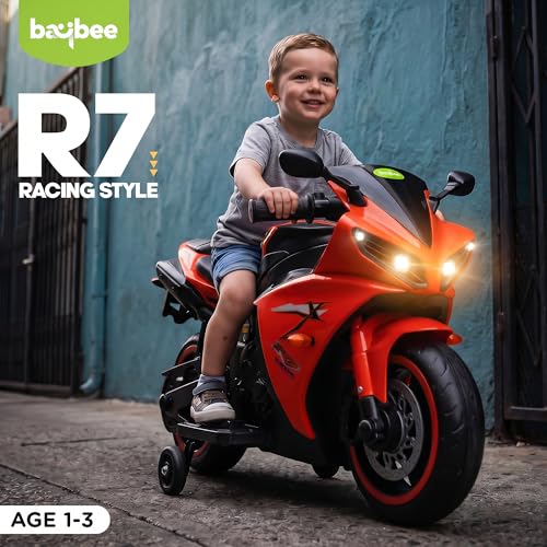 Image of Baybee R7 Baby Electric Bike for Kids with Foot Acceleration | Rechargeable Ride on Baby Bike with LED Lights & Music | Toddler Battery Operated Bike for Kids to Drive 1 to 3 Years Boys Girls (Red)