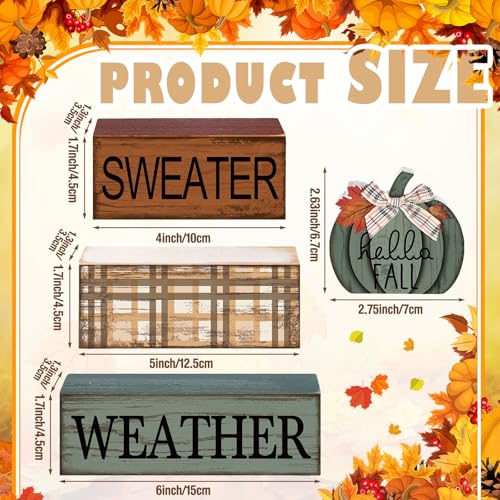 Image of Moucuny 4 Pcs Thanksgiving Pumpkin Decor Fall Decorations for Home Thanksgiving Table Centerpiece Pumpkin Tiered Tray Decor Rustic Decorative Block Signs Farmhouse for Harvest Party Table Kitchen Home