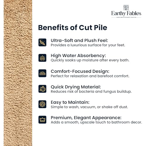 Image of Earthy Fables Soft Microfiber Bath Mat - Cut Pile, Quick Dry, Anti-Skid, Water Absorbent, Non-Slip, Machine Washable Floor Rug, Shower Mat, Door Mat for Bathroom, Bedroom, 60x40 cm - Beige