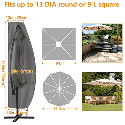 Umbrella Covers For Outdoor Umbrellas 9Ft To 13Ft, 420D Patio Waterproof Parasol Umbrella Cover For Cantilever Offset Umbrella With Zipper For Anti-Uv Rain Wind Dust (Black) #TOP1