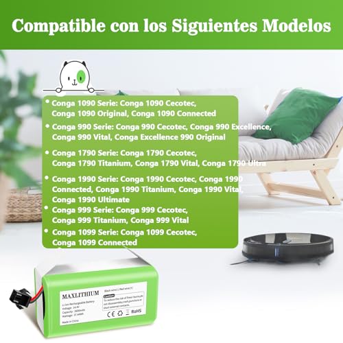 Miniatura 2 de 14.4v 2600mah Batería Repuesto Compatible Con Conga Excellence 1090 990 999 950 1790 1990, Batería De Reemplazo Para Ikohs Netbot S14 S15, Eufy Robovac 11 11s 30 35c, Ecovacs Deebot N79 N79s Dn622
