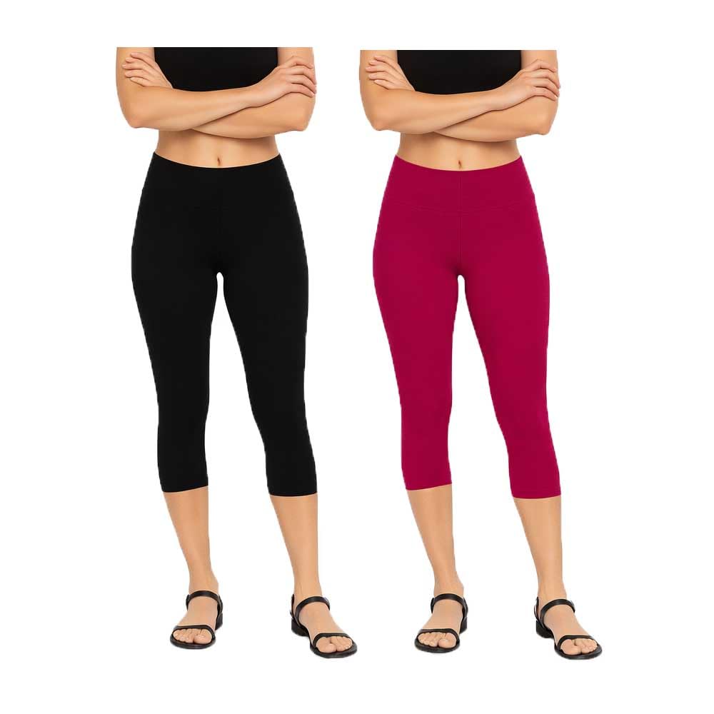 brand flex Womens Stretchable Cotton Blend Plain Capri Pants for Women Black, Pink (Pack Of 2)-picture-24