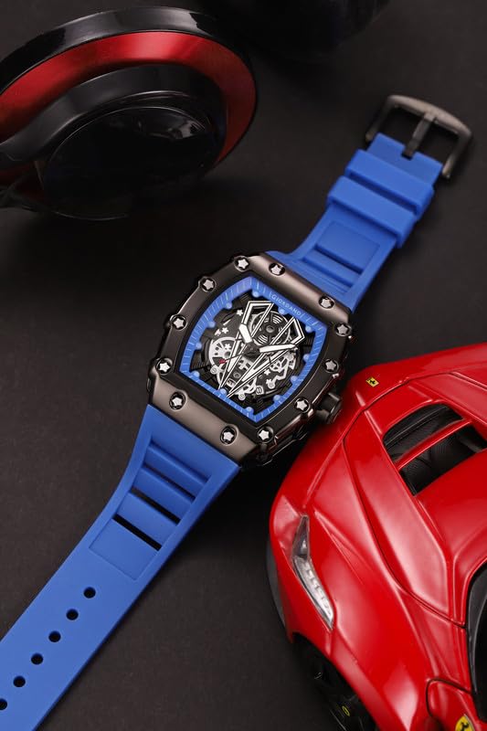 Image of Giordano Analog Quartz Watch for Men with Skeleton Rectangle Dial, Date Function, Luminous Hands and Markers, Silicone Strap - GZ-50237