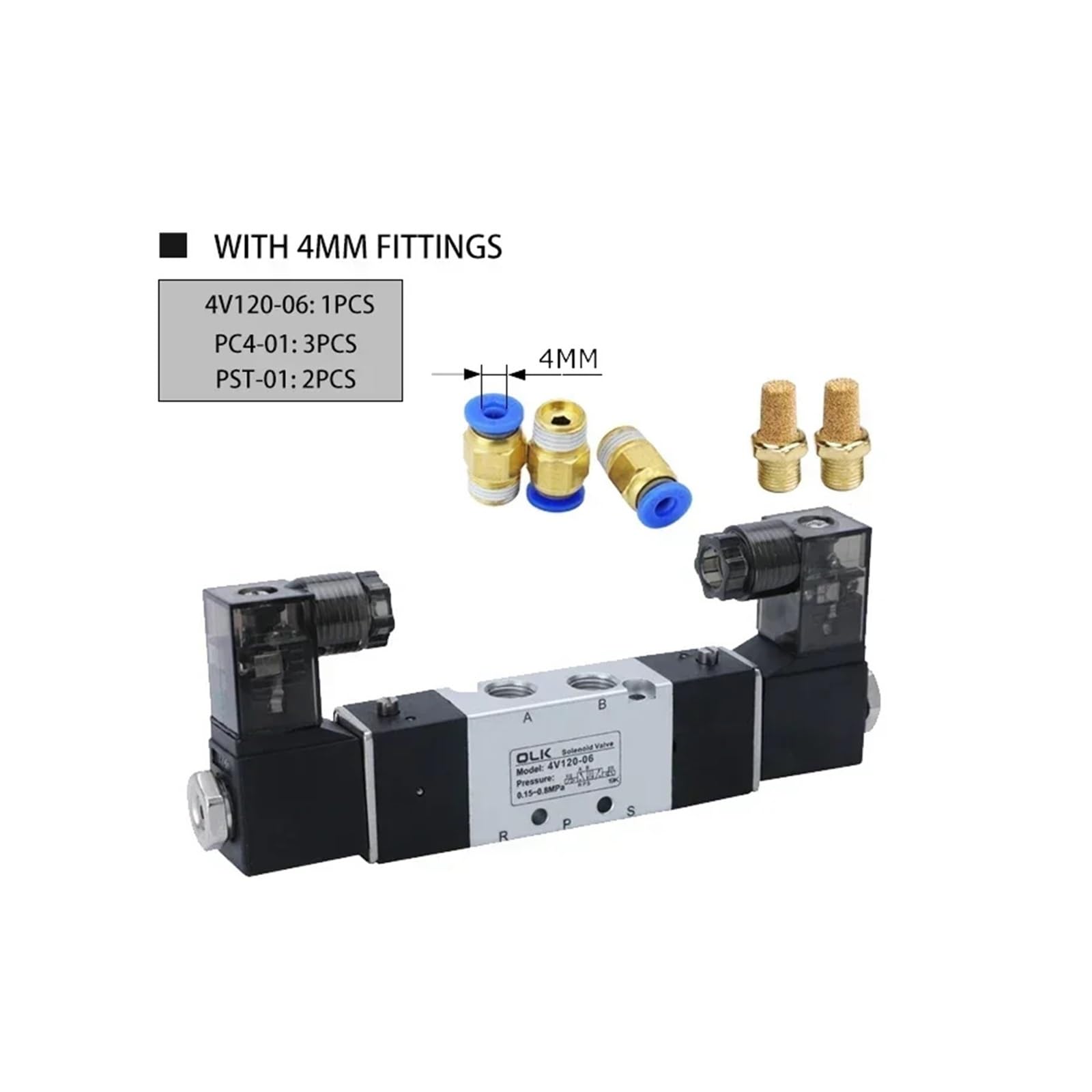 Válvula solenoide 4V120-06 de Doble Cabezal, Control, 5 vías, 2 Posiciones, Apagado y retención, válvula direccional neumática(4mm Fittings,220 Volt)