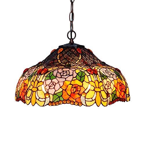 XINDAR Pendant Light, Stained Glass Chandelier Lamp Stylish 3 Lights Bronze Ceiling Suspension Lamp (Yellow)