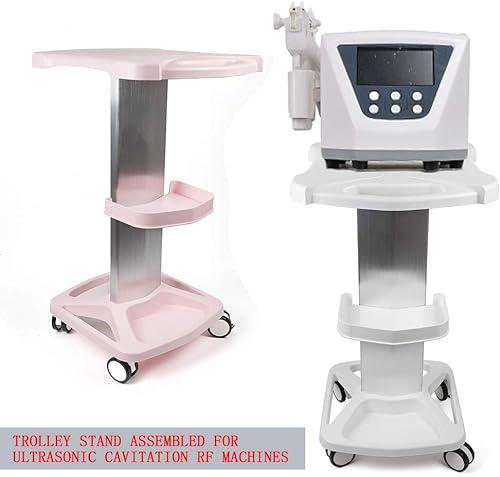 Miniatura 8 de Carrito de salón de belleza, carrito rodante con pedestal, soporte de carrito de aleación de aluminio, montado para máquinas RF de cavitación