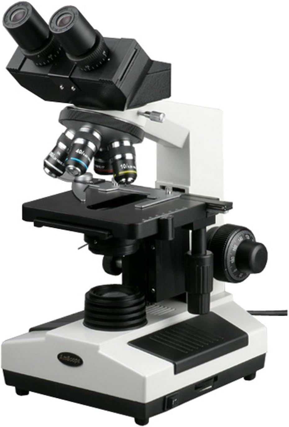 AmScope B390B Compound Binocular Microscope, 40X-2000X Magnification, Brightfield, Halogen Illumination, Abbe Condenser, Double-Layer Mechanical Stage, Sliding Head