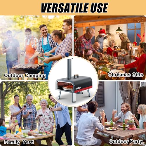 ABORON Pizza Oven Outdoor,13" Multi-Fuel Rotatable Pizza Ovens,Portable Wood Fired and Gas Pizza Oven,Stainless Steel 3-Layer Oven,Pizza Maker with Built-in Thermometer,Pizza Cutter & Carry Bag