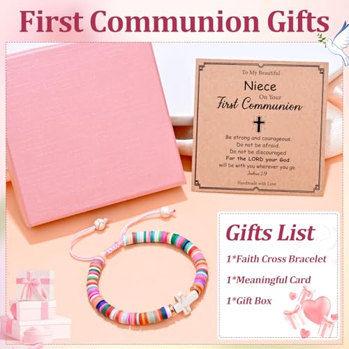 Image of First Communion Gifts, Cross Bracelet with Gift Card, Holy Communion Gifts, Baptism Gifts, Confirmation Gifts for Daughter, Niece, Granddaughter