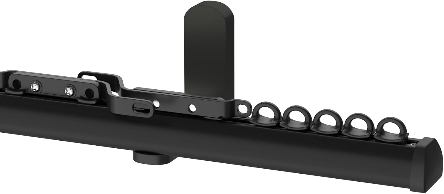 ChadMade Aluminum Ceiling or Wall Mount Curtain Track Kit for Windows 12-216 Inch, Heavy Duty SingleWindow Rods For Living Room Bedroom, Custom Size Track Rail Set (Black, Single)