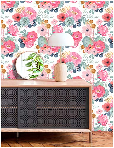 Papel pintado autoadhesivo de flores acuarela Floralplus 45x299 cm blanco y rosa 7