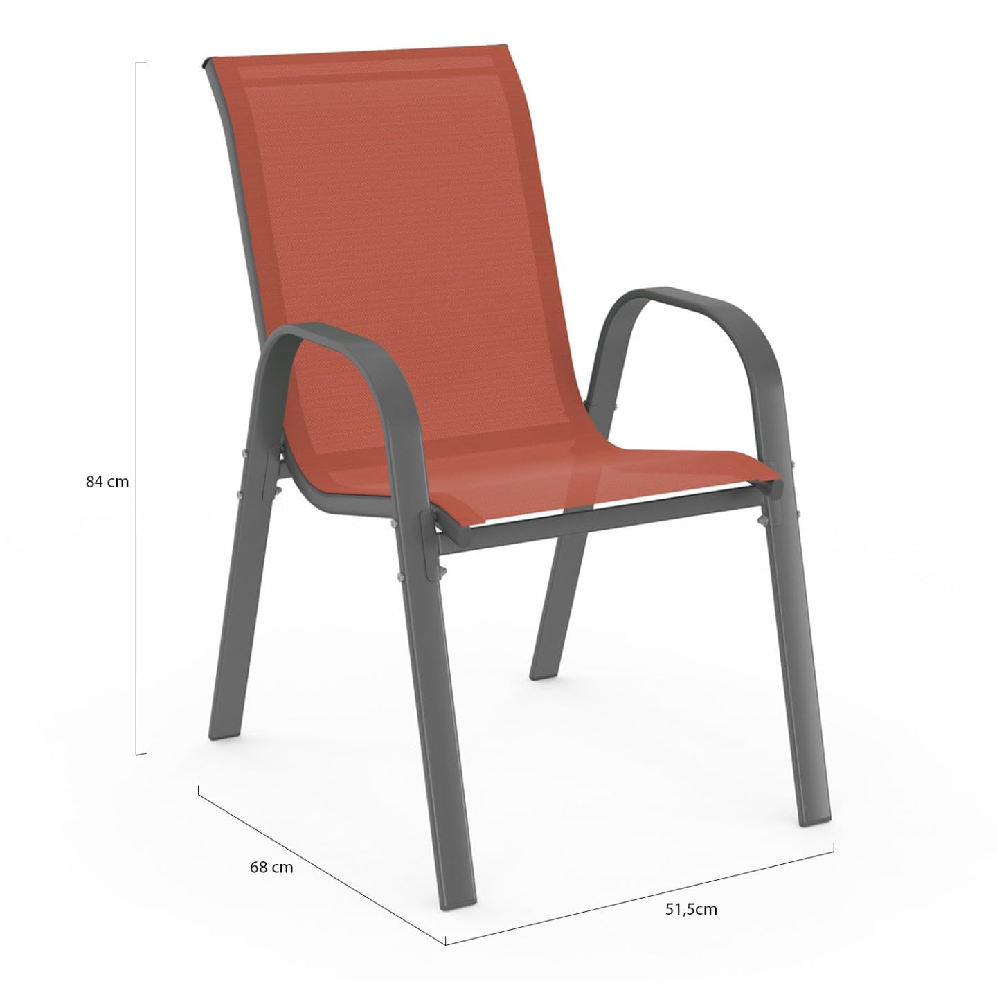 IDMarket - Juego de 6 sillas de jardín LYMA metal y textileno apilables Terracota
