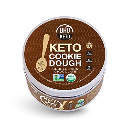 BHU Keto Protein Cookie Dough in a Jar, Double Dark Chocolate - Organic & Vegan Snack - Clean Ingredient Dessert which are Low Carb & Low Sugar, Grain & Gluten Free, Dairy-Free, Non-GMO (9 oz)