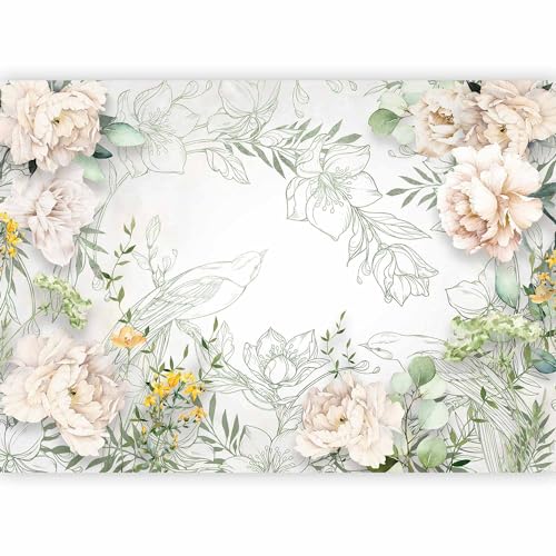 artgeist Wall Mural Abstract 138x101 in - Non-Woven Wallpaper Fleece Wall Decor Photo Print Picture Image Design Home Mural Flowers Floral Bird Leaves Sketch b-C-10357-a-a