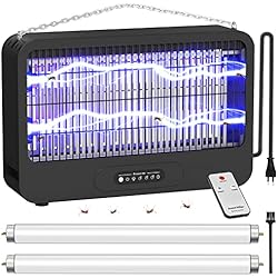 Aenamer Lámpara Antimosquitos Matamoscas Electrico 20W 3500V, UV Doble Cara, con 2-14H Temporizador y Mando a Distancia para Salon y Comedor，2 Luces Extras，Negro