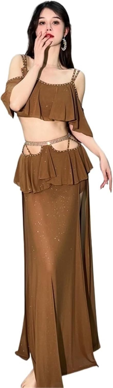 Jupe de danse orientale beige avec haut en maille à manches courtes taille M