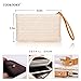 COOKOOKY Women's Straw Clutch Bag Bohemian Zipper Wristlet Summer Beach Sea Purse Wallets (Beige- White)