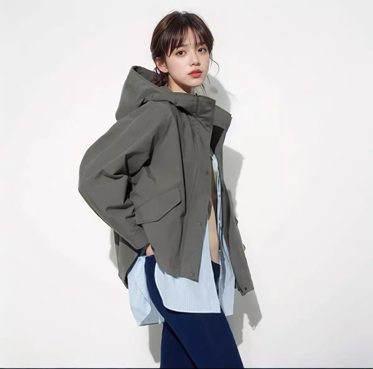 Women's casual hooded jacket, short windbreaker