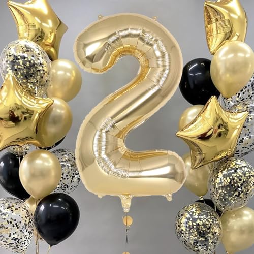 Image of Champagne Gold Large Number 2 Balloon, 40 Inch Light Gold Foil Helium Number Balloons, Giant Mylar Number 2 Balloons for 2nd Years Old Birthday Party Anniversary Decorations