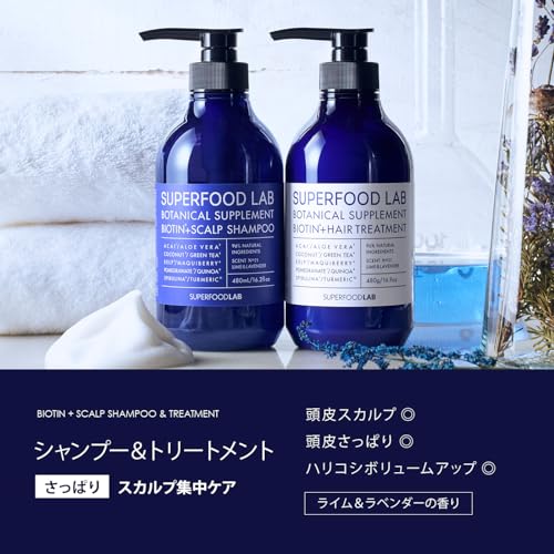 スーパーフードラボ 自然由来成分96% スカルプ エッセンス さっぱり シャンプー & トリートメント 本体 セット (480ml & 480g) SUPERFOOD LAB ノンシリコン ノンパラペン ビオチン配合 無添加 SFL の商品画像 1