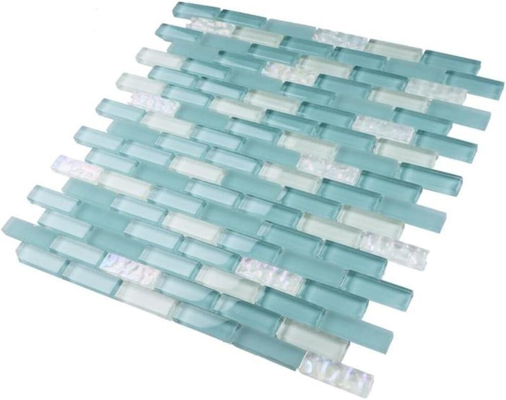 1/2 x 2 Brick Pattern Glass Tile; Color: Sky Blue & White Glass Tile