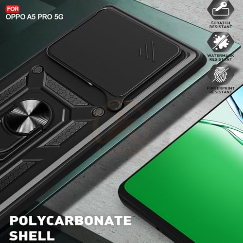 Image of Armor Bumper Back Cover Case for Oppo A5 Pro 5G Rotating Camera Cover, Ring Holder & Kickstand | Heavy Duty & 360 Degree Protection Oppo A5 Pro 5G Back Cover (Black)