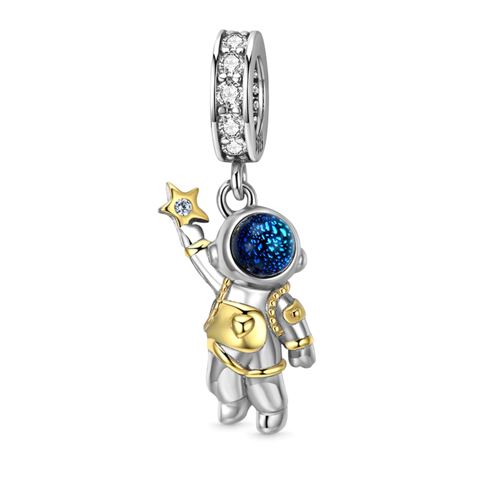 GNOCE Astronaut Charm - 925 Sterling Silver & 18K Gold Plated Space Pendant For Bracelets & Necklaces - View #2
