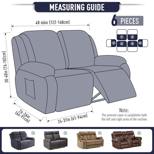 Image of TAOCOCO Recliner Loveseat Slipcover, 6 Pieces Dual Recliner Sofa Covers for 2 Seat Dual Reclining Loveseat Couch, Stretch Soft Jacquard Pattern Furniture Protector with Elasticity Navy Blue