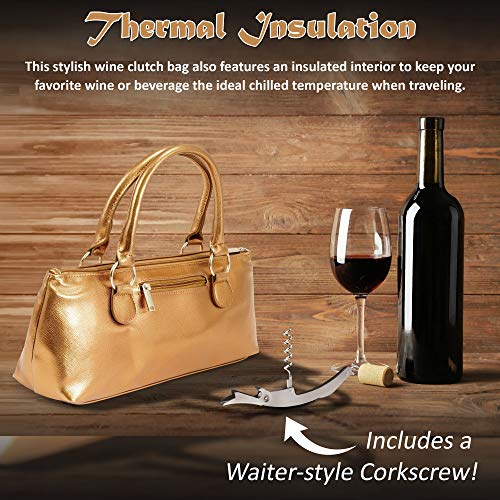 Image of Primeware Wine Clutch Bag (Thermal Insulated) Trendy Women's Carry Tote | Holds Red & White 750mL Bottles | Trendy Fashion | Incl. Portable Waiter-Style Corkscrew