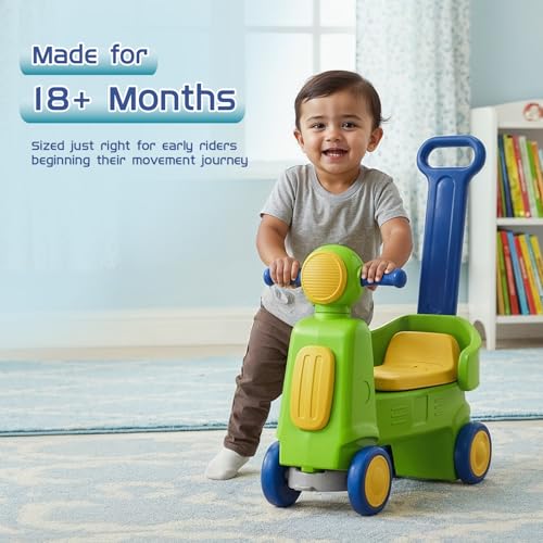 Image of Amazon Brand - Jam & Honey Toddler Scooter Ride-On with Parental Handle | 18+ Months | Wide Wheels for Stability | Ergonomic Seat | BIS Certified | Green & Blue