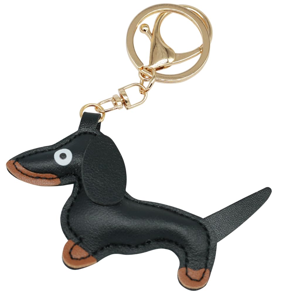 Moydolo Leather Dachshund Keychain Bag Pendant Cute Puppy Sausage Dog Key Chains Charm Keyrings for Men Women Boys Girls