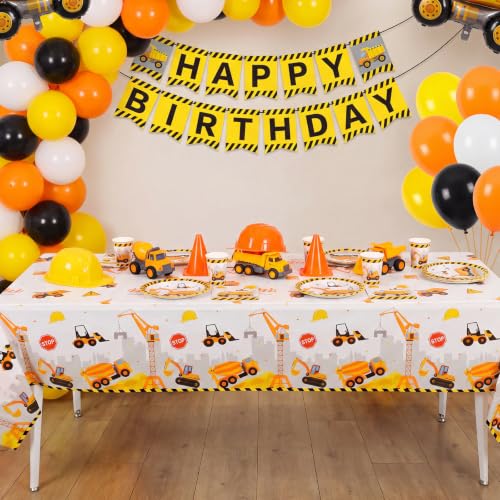 Image of 3 Pack Plastic Construction Tablecloths, Disposable Birthday Tablecloth | 54 x 108 Inch Waterproof Rectangle Truck Excavator Table Covers for Kids Boy Birthday Party Decorations