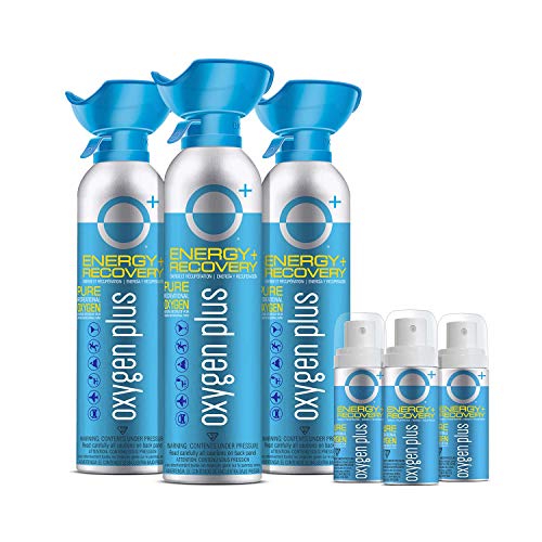 Oxygen Plus 99.5% Pure Recreational Oxygen Cans â€“ O+ Party Pack â€“ 3 O+ Biggi and 3 O+ Mini Oxygen Canisters â€“ Naturally Recover â€“ FDA-Registered Facility Oxygen â€“ Long Days, Late Nights, Morning After