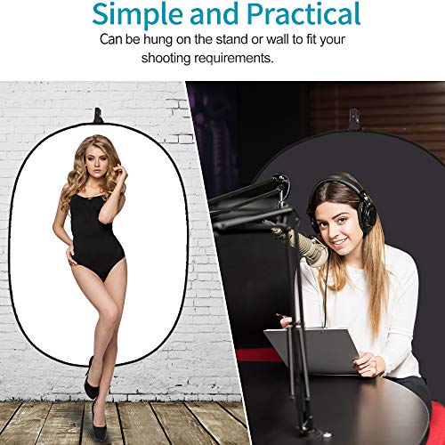 Lgjfotsuncy T-150 5X3.3 Ft (1.5Mx1M) 2 In 1 Polyester Muslin Black White Collapsible Reflector Backgrounds Portable Collapsible Reversible Photography Backdrop thumb #2