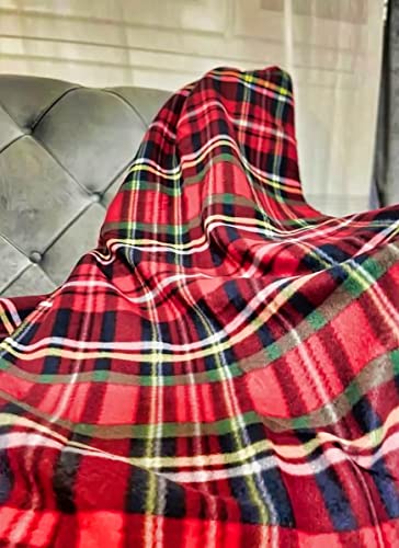 Barbacado Plaid Polaire Tartan à Carreaux Rouges. Tissu écossais Chaud et Doux pour Cette Couverture Anti-Froid Cover
