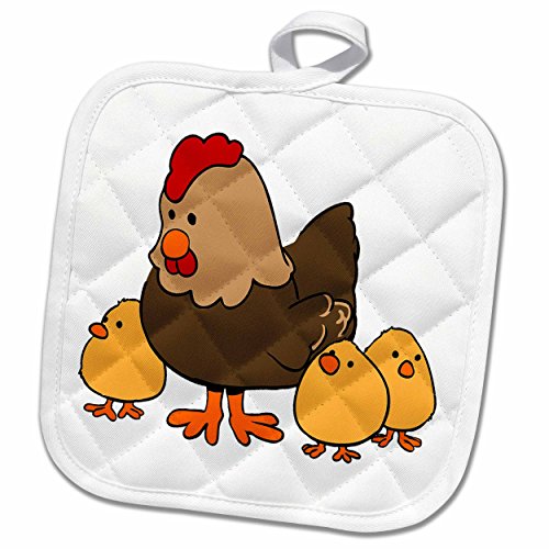 3D Rose Image of Mama Chicken with 3 Baby Chicks Pot Holder, 8 x 8
