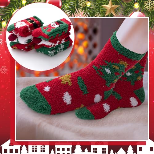 Image of Chuarry 12 Pairs Fuzzy Christmas Socks Gifts Soft Fluffy DIY Cupcake Socks for Women Christmas Teacher Colleague Stocking