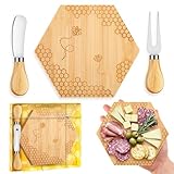 Ziliny 1 Set Bridal Baby Shower Prizes for Winners Honey Bee Cheese Board Party Gifts with Cheese Knive and Forks Box for Bee Baby Shower Themed Birthday Wedding Favors (Hexagon)
