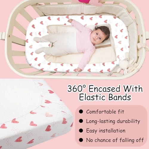 Xynovate Spannbettlaken Kinderwagen 2er-Pack, Bettlaken Spannbettlaken für Babybett, Babybett Zubehör für Kinderwagen Matratzenbezug, Moseskorb, Atmungsaktiv Passgenau (PINK)